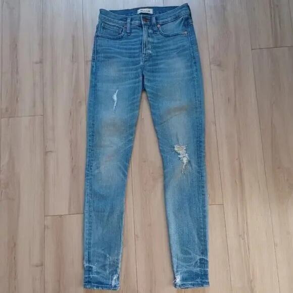 Madewell 9" High-Rise Skinny Jeans Destructed Hem Light Wash 25 Kaihara - Picture 3 of 13